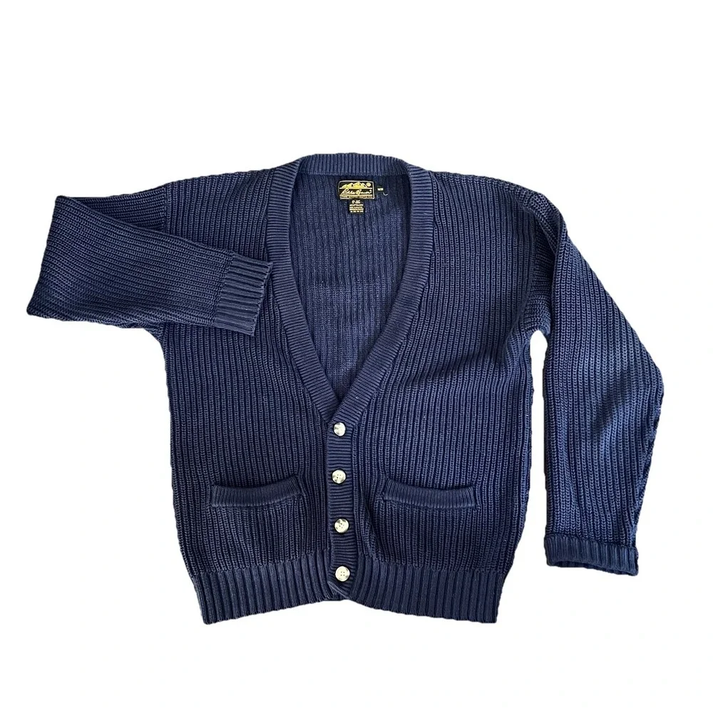 Vintage Eddie Bauer M Cardigan Cable Knit Sweater Blue Grandpa‎ Core 90's Preppy